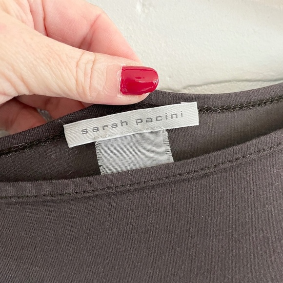 Sarah Pacini Long Sleeve top Semi-Sheer Boat neckline Taupe brown Minimalist S - Picture 4 of 8